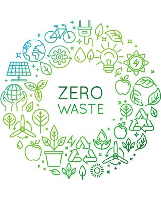 Vector logo design template and badge in trendy linear style - zero waste concept, recycle and reuse, reduce - ecological lifestyle and sustainable developments icons